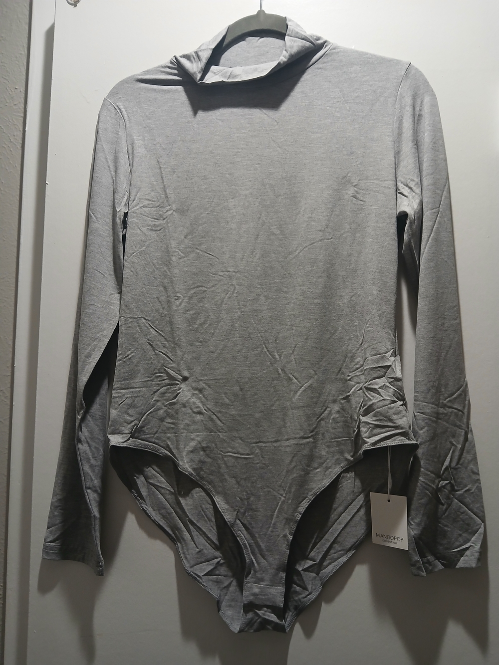 Mango Light Gray Long Sleeve Mock Neck Bodysuit